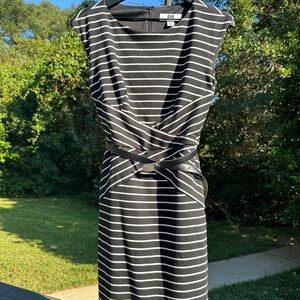 Black and White Striped Midi Dress Classic